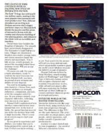 Box back cover for Beyond Zork: The Coconut of Quendor on the Apple II.