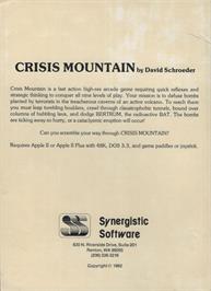 Box back cover for Crisis Mountain on the Apple II.