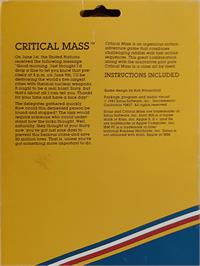 Box back cover for Critical Mass on the Apple II.