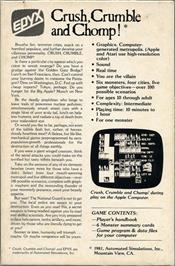 Box back cover for Crush, Crumble and Chomp! on the Apple II.