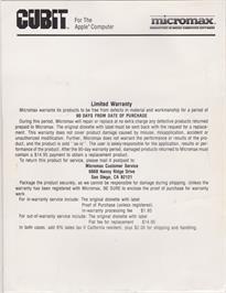 Box back cover for Cubit on the Apple II.