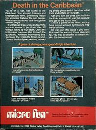 Box back cover for Death in the Caribbean on the Apple II.