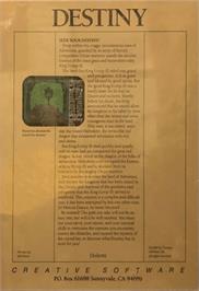 Box back cover for Destiny on the Apple II.