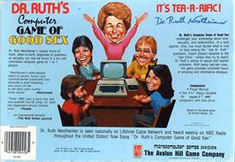 Box back cover for Dr. Ruth's Computer Game of Good Sex on the Apple II.