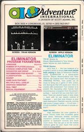 Box back cover for Eliminator, The on the Apple II.