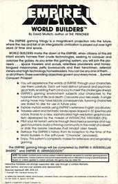 Box back cover for Empire I: World Builders on the Apple II.