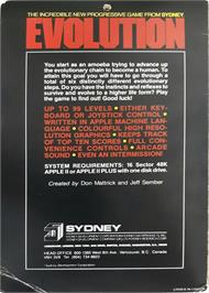 Box back cover for Evolution on the Apple II.