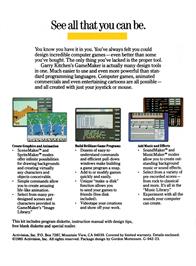 Box back cover for Garry Kitchen's Gamemaker on the Apple II.