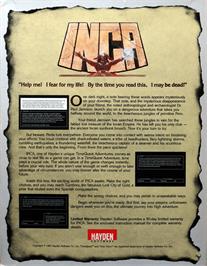 Box back cover for Inca on the Apple II.