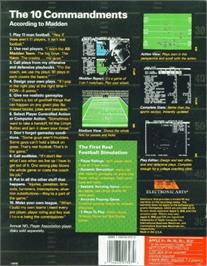 Box back cover for John Madden Football on the Apple II.