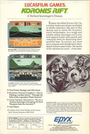 Box back cover for Koronis Rift on the Apple II.