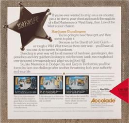 Box back cover for Law of the West on the Apple II.