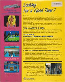 Box back cover for Leisure Suit Larry in the Land of the Lounge Lizards on the Apple II.