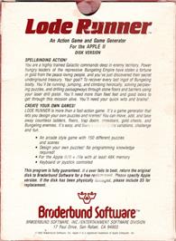 Box back cover for Lode Runner on the Apple II.