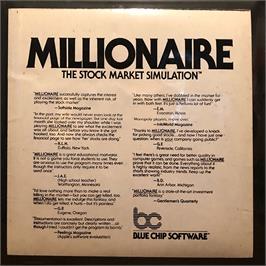 Box back cover for Millionaire - The Stock Market Simulation on the Apple II.