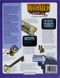 Box back cover for Murder on the Mississippi on the Apple II.