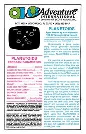 Box back cover for Planetoids on the Apple II.