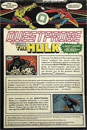 Box back cover for Questprobe Featuring The Hulk on the Apple II.