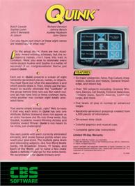 Box back cover for Quink on the Apple II.