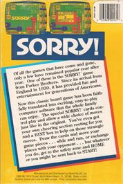 Box back cover for Sorry! on the Apple II.