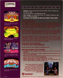 Box back cover for Space Quest I: Roger Wilco in the Sarien Encounter on the Apple II.