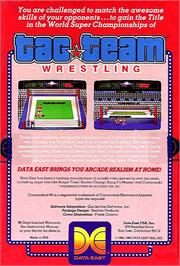 Box back cover for Tag Team Wrestling on the Apple II.