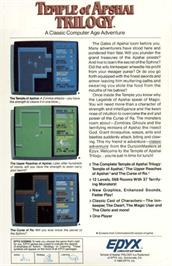Box back cover for Temple of Apshai Trilogy on the Apple II.