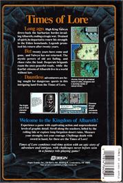Box back cover for Times Of Lore on the Apple II.