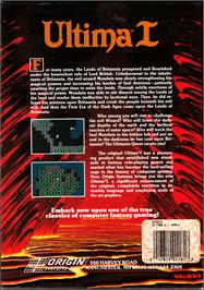 Box back cover for Ultima I: The First Age of Darkness on the Apple II.