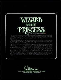 Box back cover for Wizard And The Princess on the Apple II.