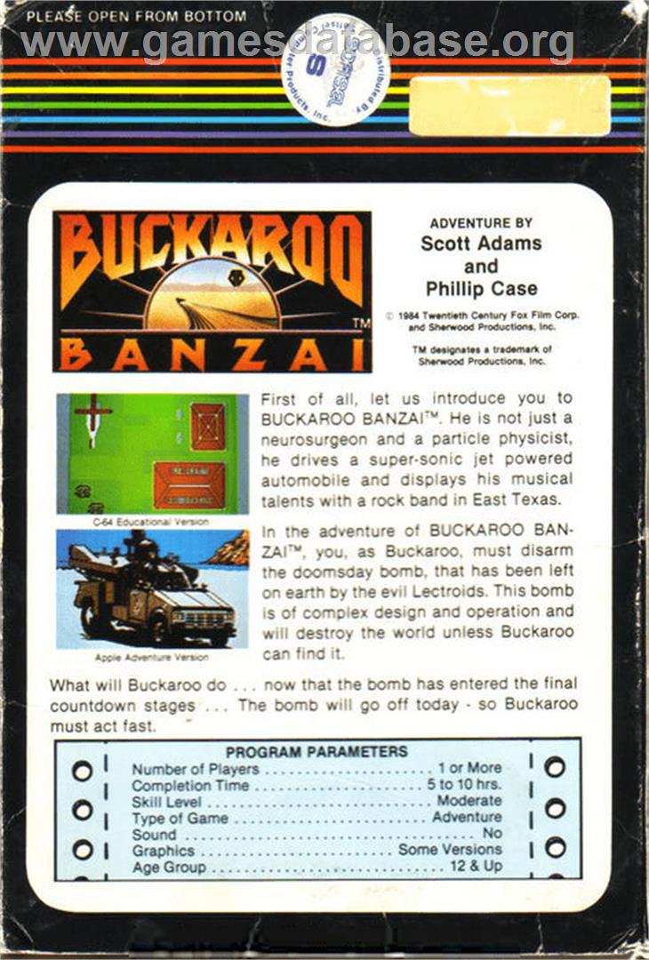 Adventures of Buckaroo Banzai, The - Across the 8th Dimension! - Apple II - Artwork - Box Back