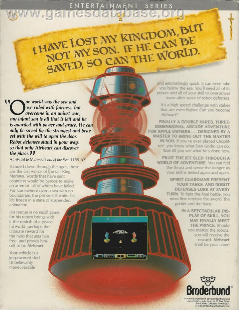 Airheart - Apple II - Artwork - Box Back