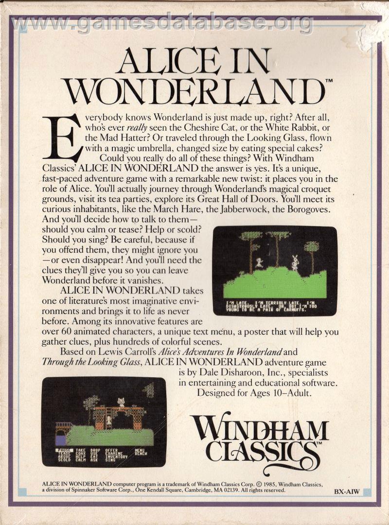 Alice in Wonderland - Apple II - Artwork - Box Back