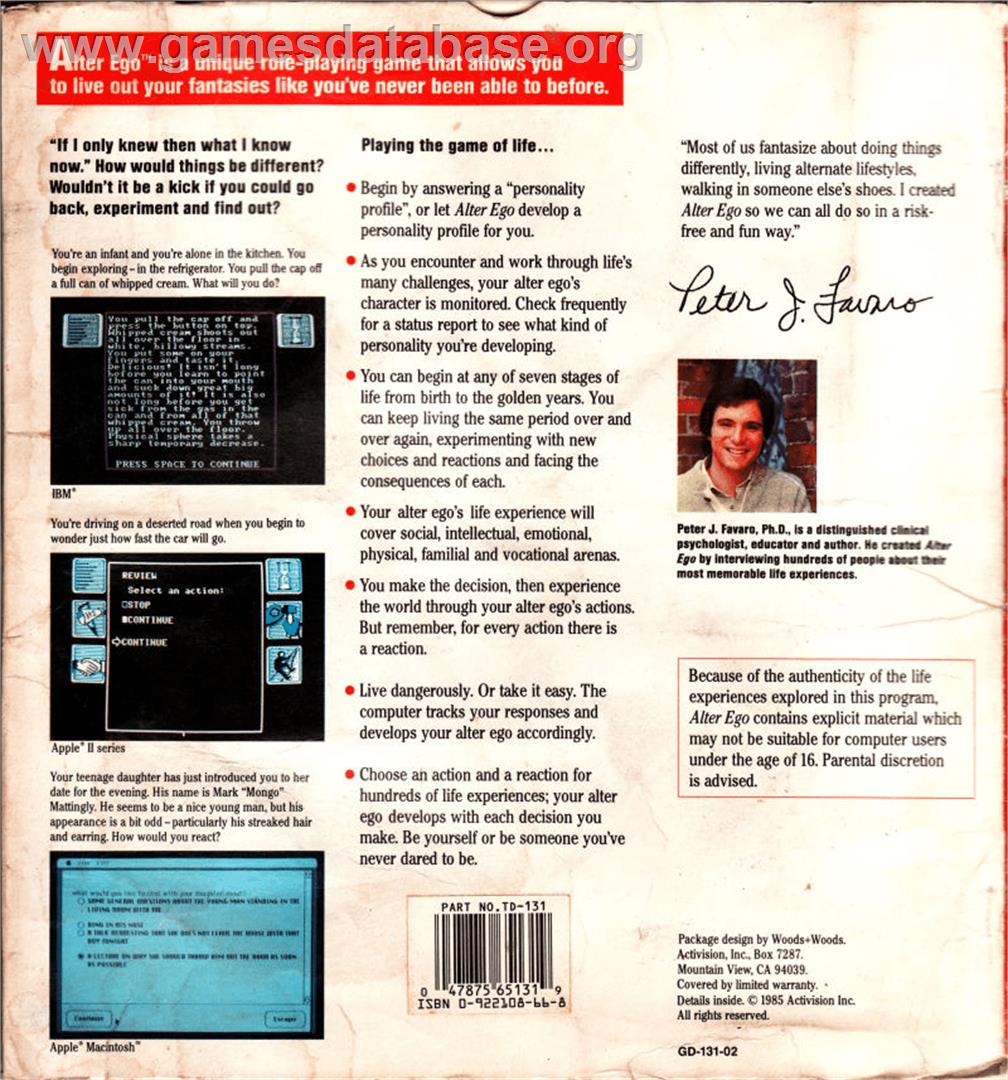 Alter Ego - Apple II - Artwork - Box Back