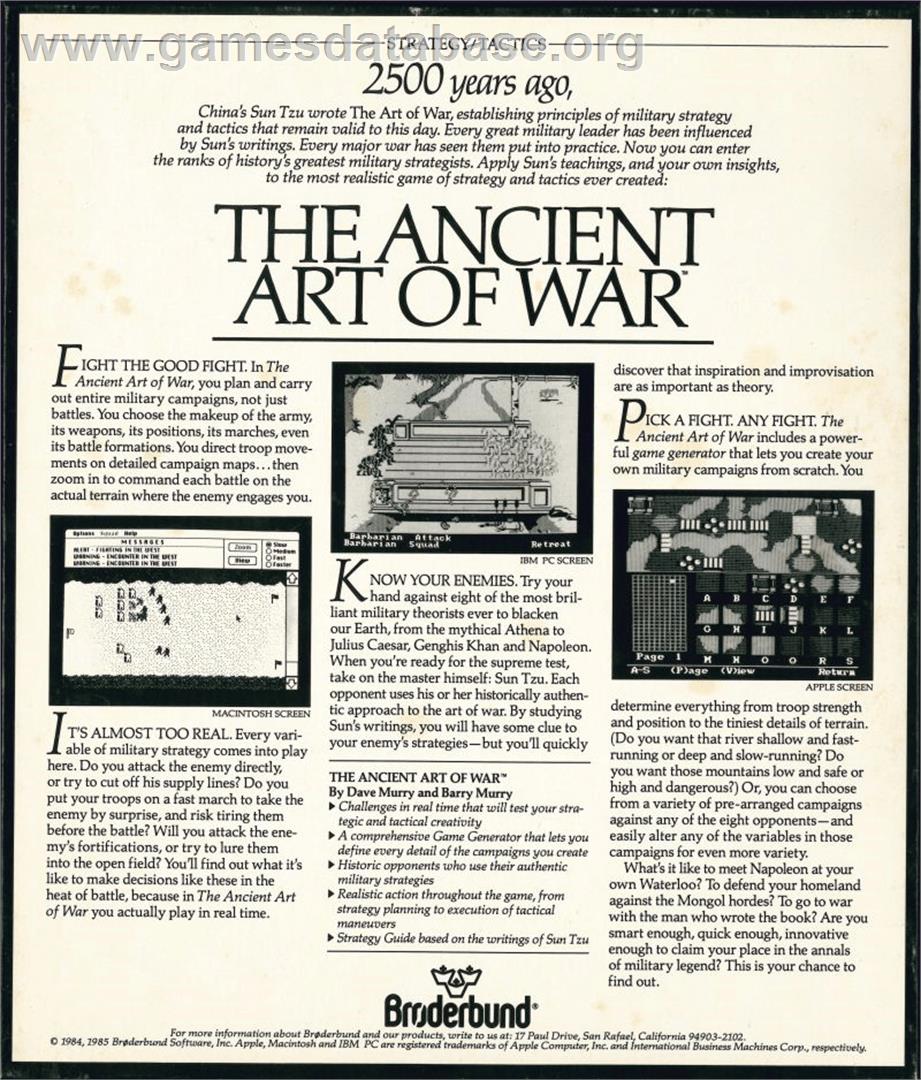 Ancient Art of War - Apple II - Artwork - Box Back
