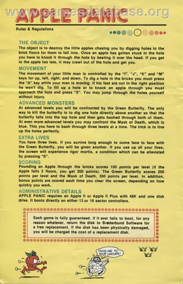 Apple Panic - Apple II - Artwork - Box Back