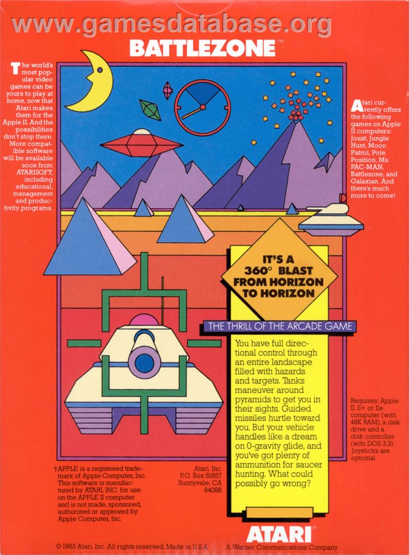 Battlezone - Apple II - Artwork - Box Back