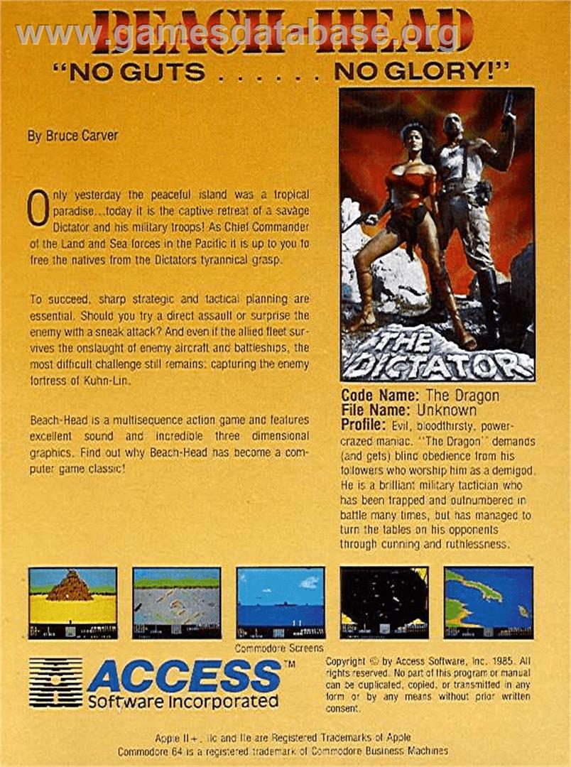 Beach Head - Apple II - Artwork - Box Back
