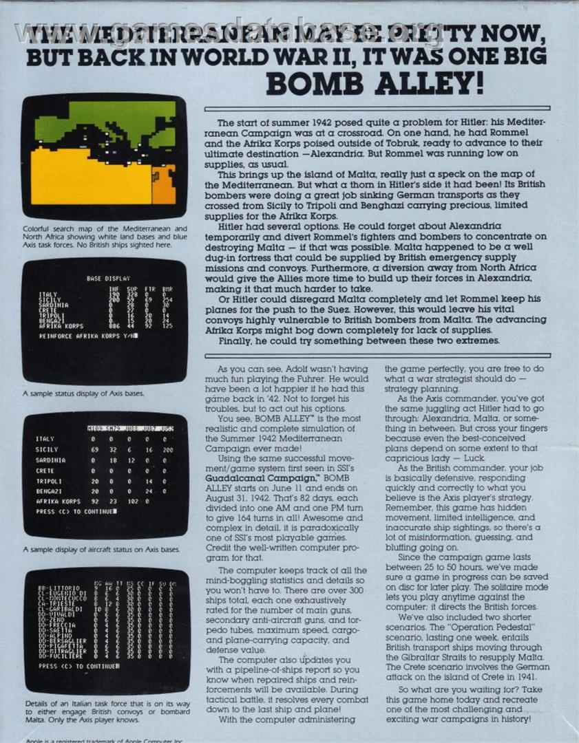 Bomb Alley - Apple II - Artwork - Box Back