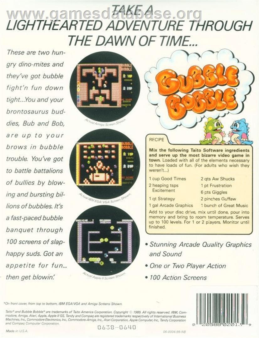 Bubble Bobble - Apple II - Artwork - Box Back