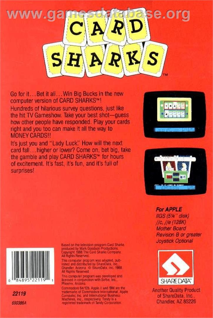 Card Sharks - Apple II - Artwork - Box Back