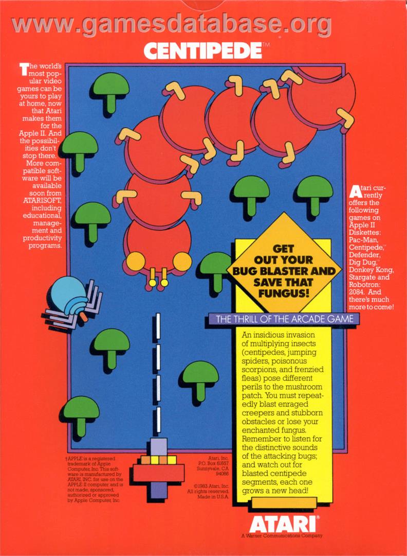 Centipede - Apple II - Artwork - Box Back