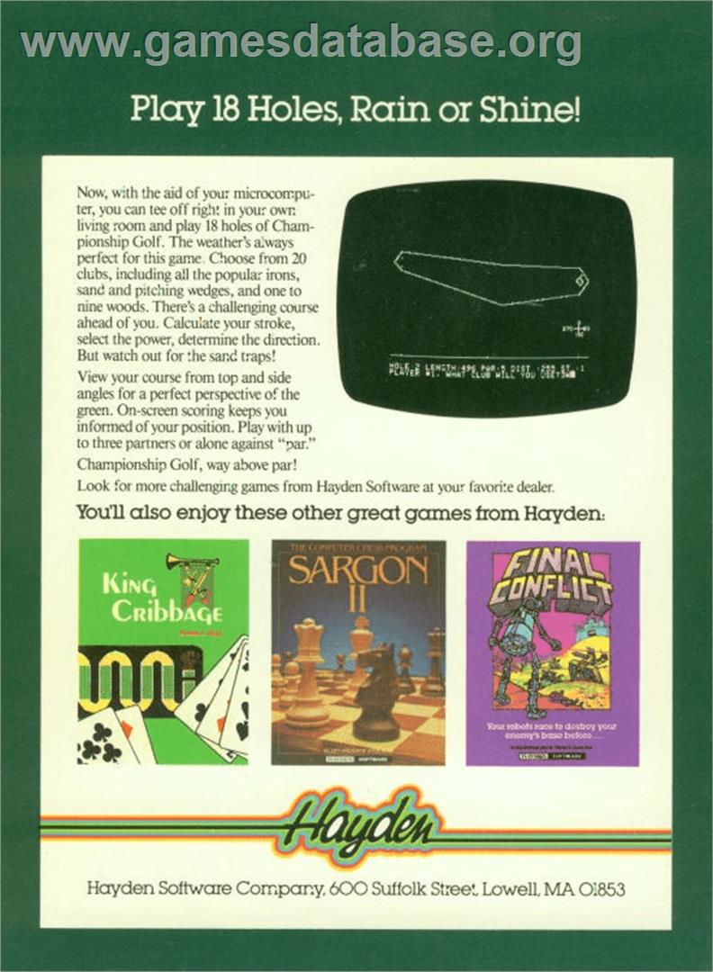 Championship Golf - Apple II - Artwork - Box Back