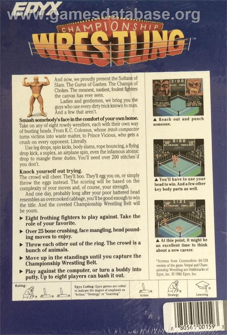Championship Wrestling - Apple II - Artwork - Box Back