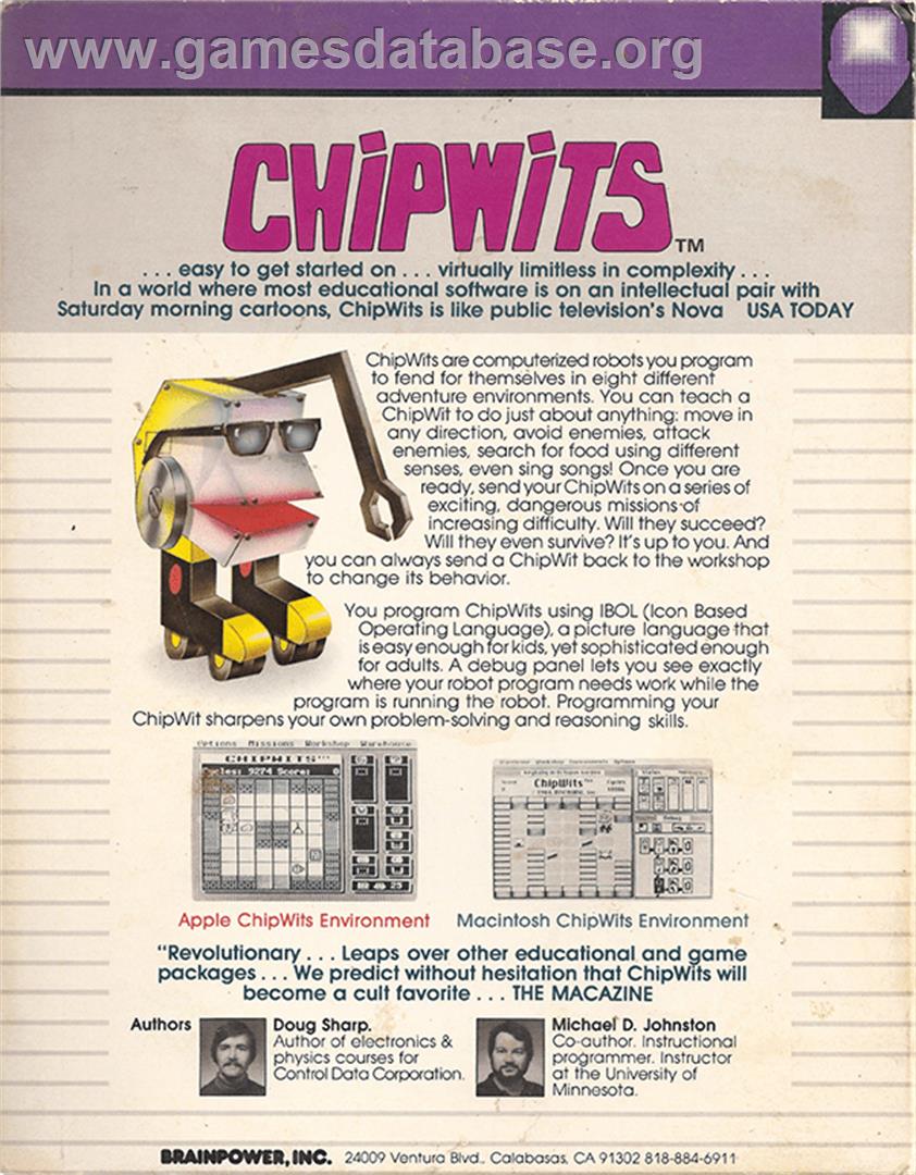 Chipwits - Apple II - Artwork - Box Back