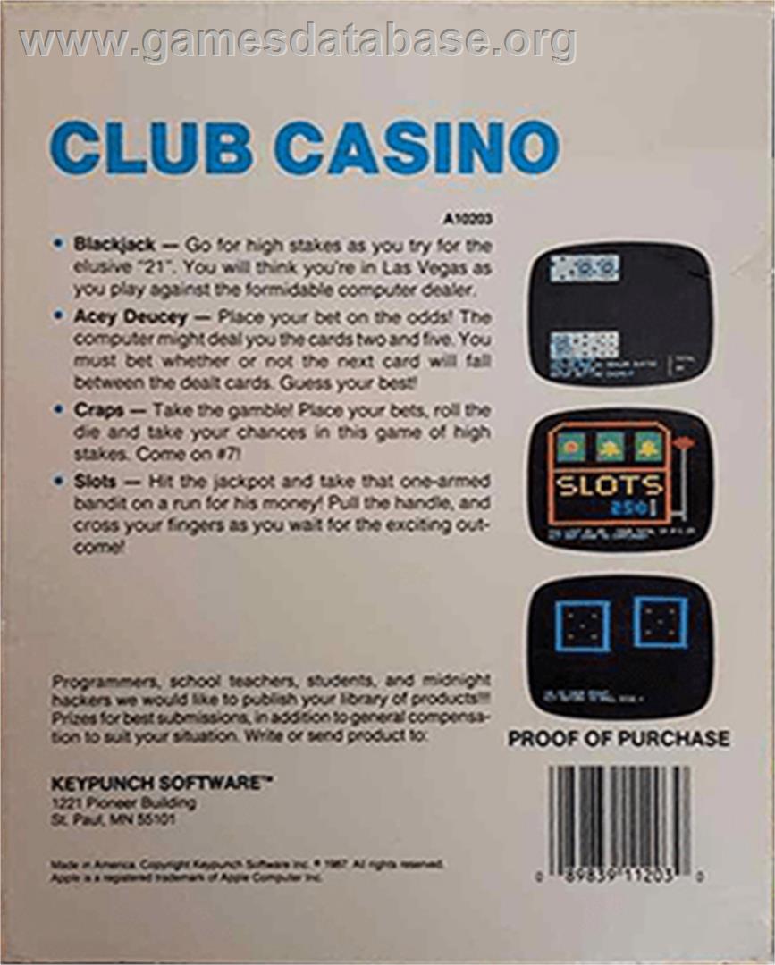 Club Casino - Apple II - Artwork - Box Back