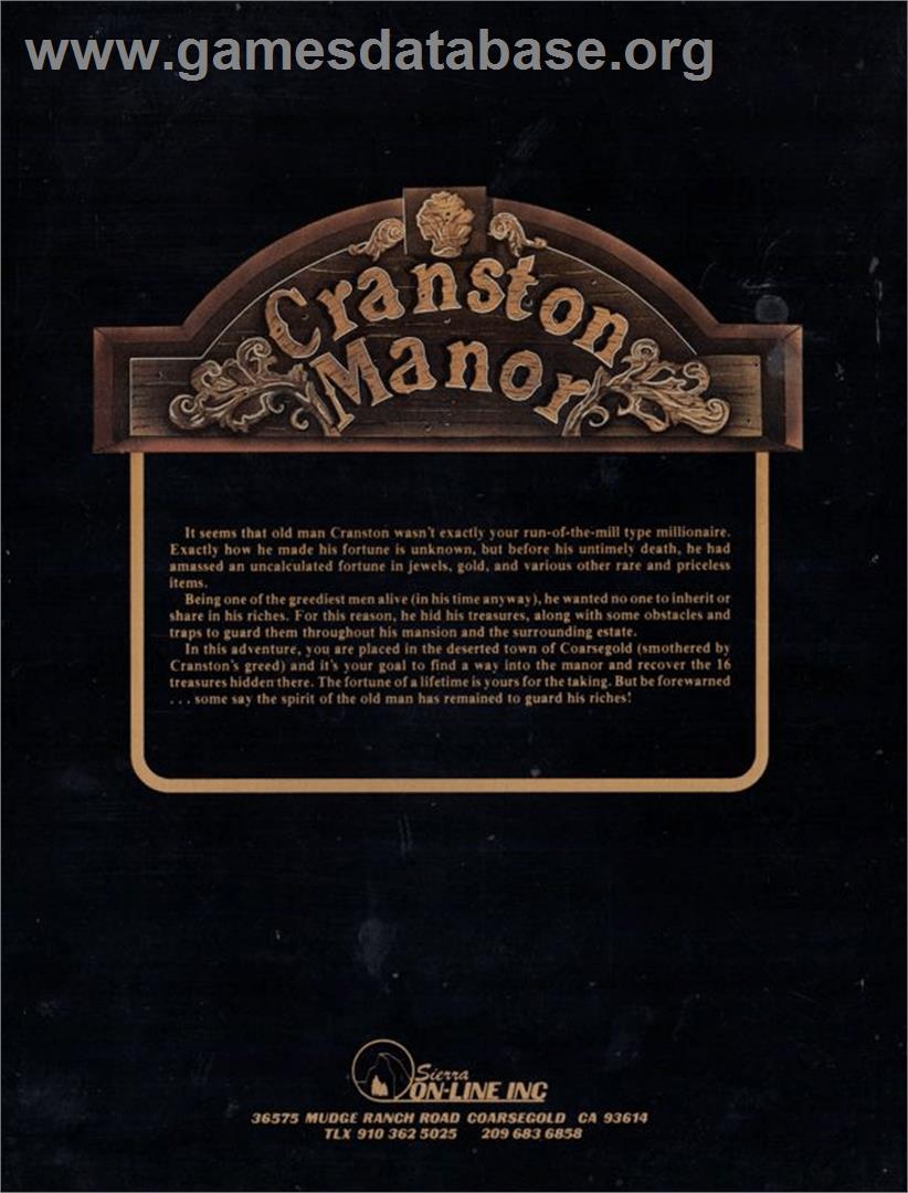Cranston Manor - Apple II - Artwork - Box Back