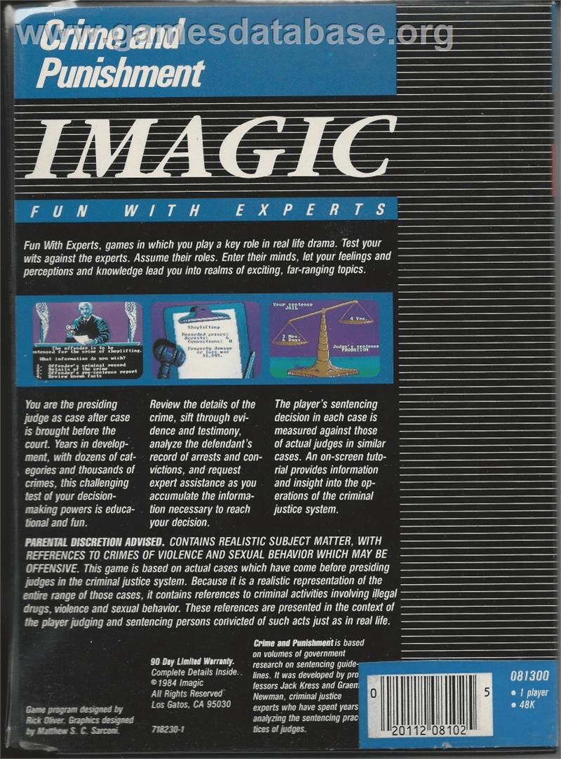 Crime And Punishment - Apple II - Artwork - Box Back