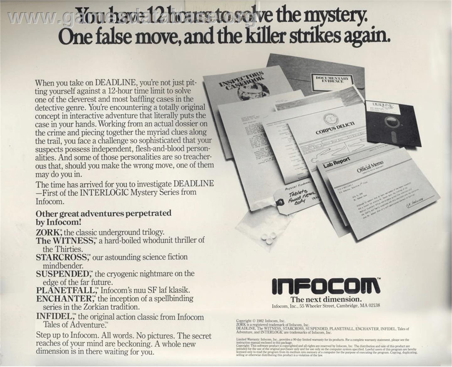 Deadline - Apple II - Artwork - Box Back