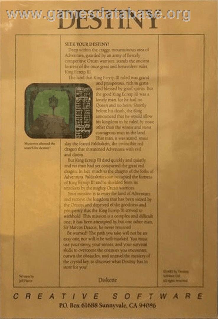 Destiny - Apple II - Artwork - Box Back